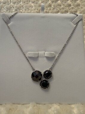 Silver Necklace with Black Faceted Trio Stones